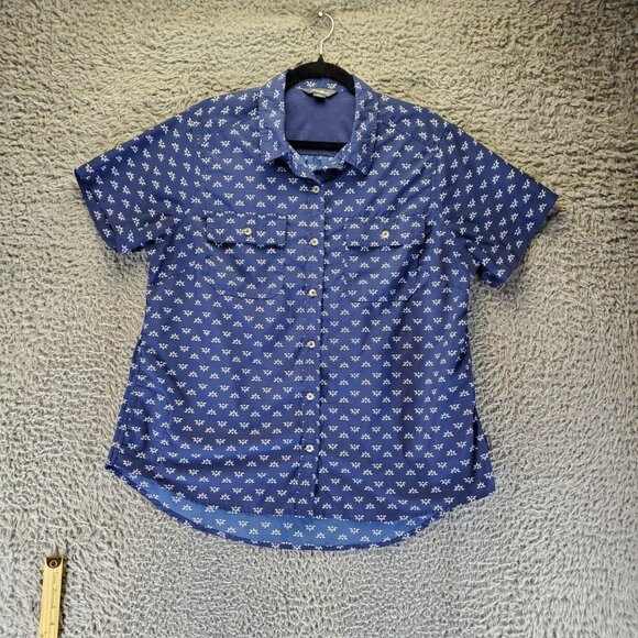 Eddie Bauer Shirt Womens XL Blue Floral Button-Up Short Sleeve Gorpcore - Picture 1 of 9